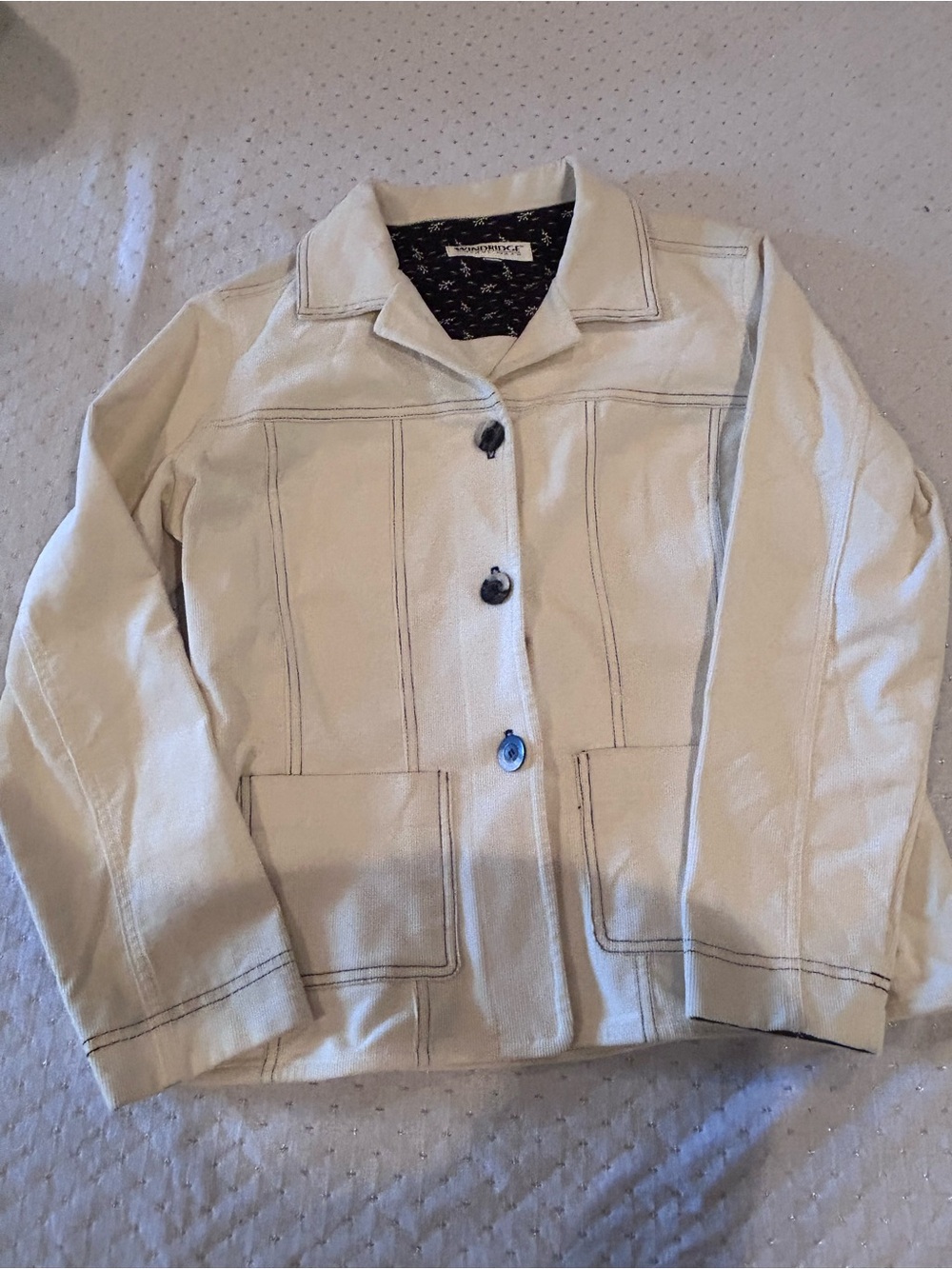 Vintage Windridge Women's Ivory Acrylic Button Jacket Collared Lined AL